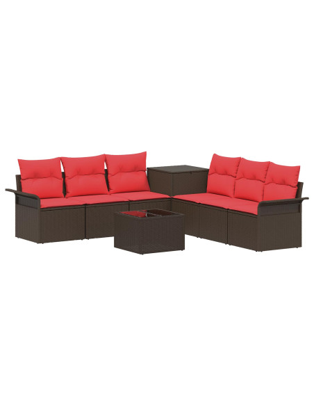 Set di divani 8 pz Marrone e Rosso Rattan sintetico e Acciaio