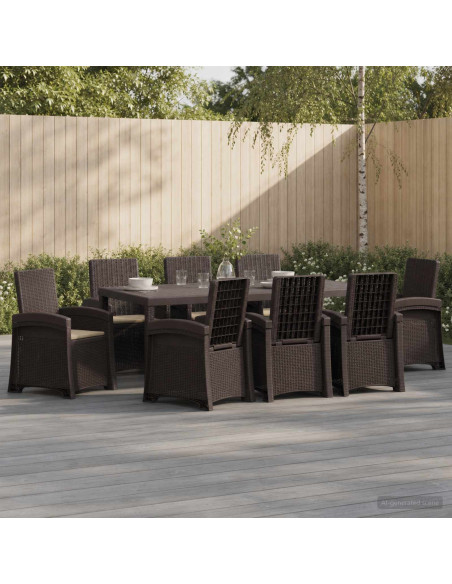 Set da Pranzo per Giardino 9 pz Marrone e Tortora PP