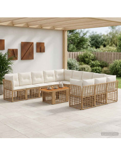 Set Divano da Giardino 12 pz Naturale e Bianco Crema polyrattan