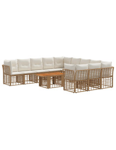 Set Divano da Giardino 12 pz Naturale e Bianco Crema polyrattan 2