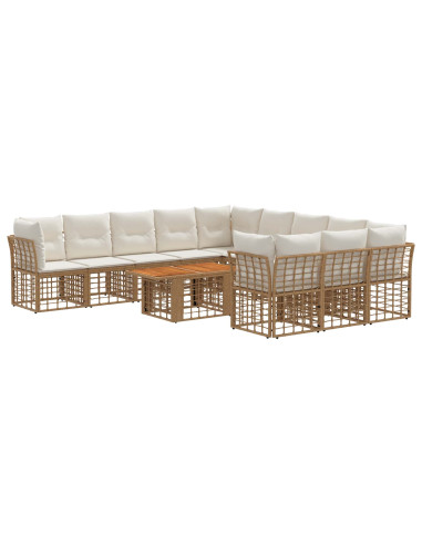 Set Divano da Giardino 12 pz Naturale e Bianco Crema polyrattan