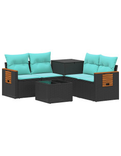 Set di divani 6 pz Nero e Blu Rattan sintetico e Acciaio 2