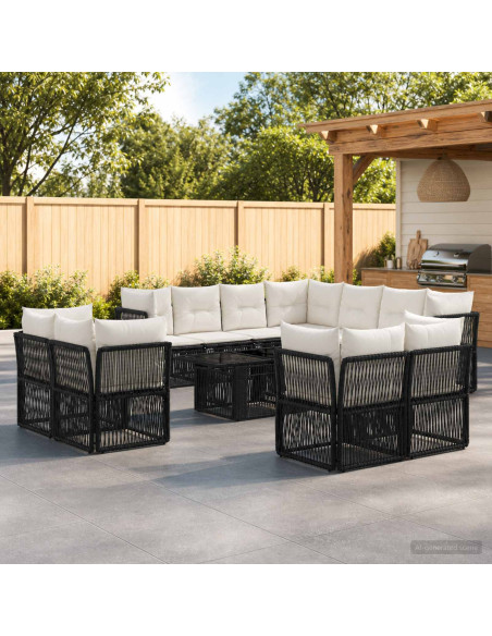 Set Divano da Giardino 12 pz Nero polyrattan