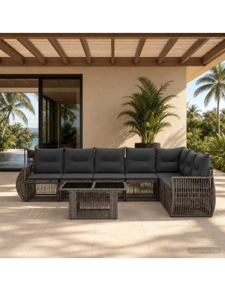 Set Divano da Giardino 8 pz Grigio e Grigio Scuro polyrattan