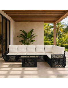 Set Divano da Giardino 8 pz Nero e Bianco Crema polyrattan