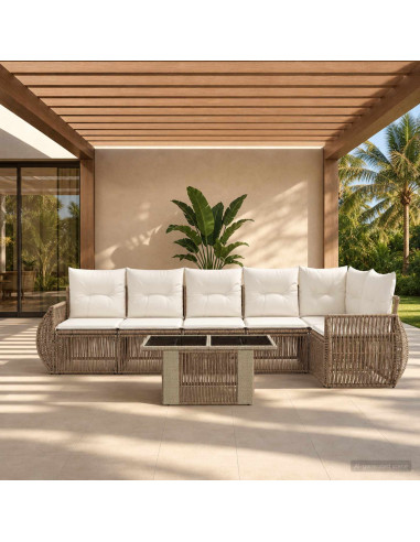 Set Divano da Giardino 7 pz Beige e Bianco Crema polyrattan
