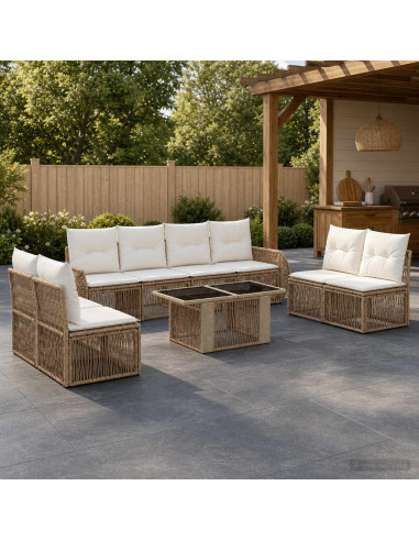 Set Divano da Giardino 9 pz Beige e Bianco Crema polyrattan