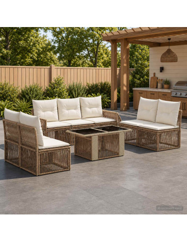 Set Divano da Giardino 8 pz Beige e Bianco Crema polyrattan