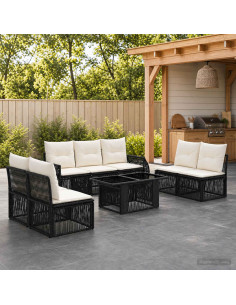 Set Divano da Giardino 8 pz Nero e Bianco Crema polyrattan