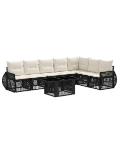 Set Divano da Giardino 8 pz Nero e Bianco Crema polyrattan 2