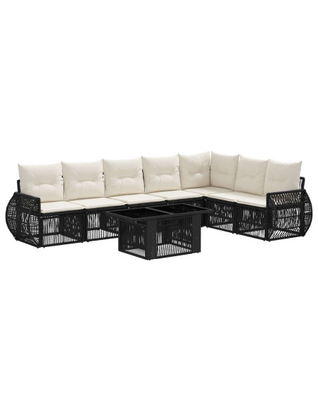 Set Divano da Giardino 8 pz Nero e Bianco Crema polyrattan