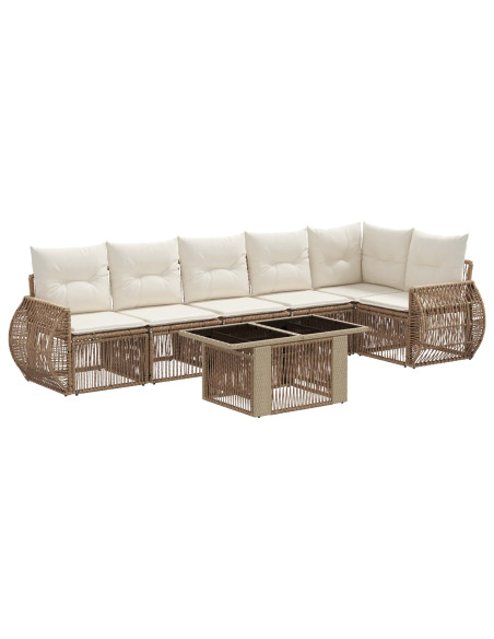 Set Divano da Giardino 7 pz Beige e Bianco Crema polyrattan