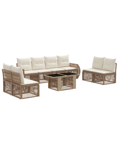 Set Divano da Giardino 9 pz Beige e Bianco Crema polyrattan