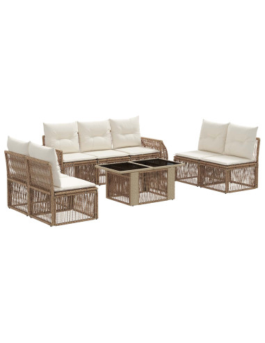 Set Divano da Giardino 8 pz Beige e Bianco Crema polyrattan