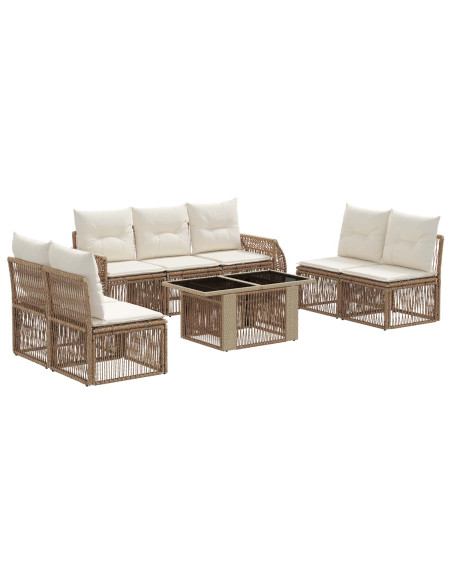 Set Divano da Giardino 8 pz Beige e Bianco Crema polyrattan