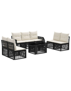 Set Divano da Giardino 8 pz Nero e Bianco Crema polyrattan 2
