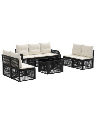 Set Divano da Giardino 8 pz Nero e Bianco Crema polyrattan