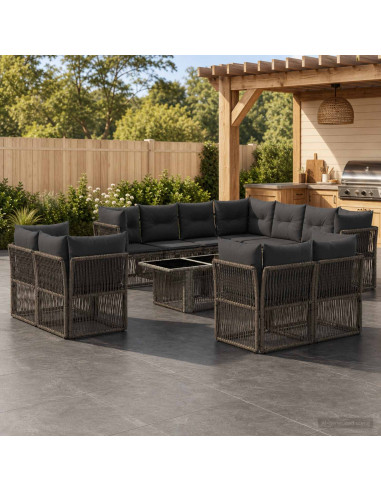 Set Divano da Giardino 12 pz Grigio polyrattan