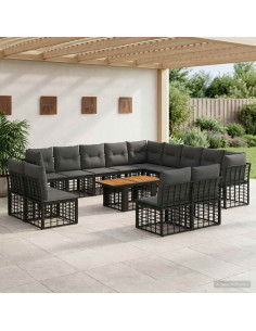 Set Divano da Giardino 14 pz Nero e Grigio scuro polyrattan