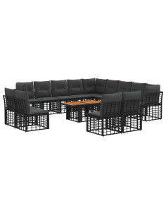 Set Divano da Giardino 14 pz Nero e Grigio scuro polyrattan 2