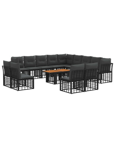 Set Divano da Giardino 14 pz Nero e Grigio scuro polyrattan