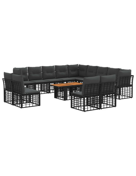 Set Divano da Giardino 14 pz Nero e Grigio scuro polyrattan