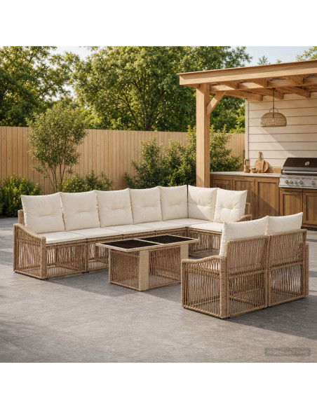 Set Divano da Giardino 9 pz Beige e Bianco Crema polyrattan