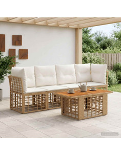 Set Divano da Giardino 5 pz Naturale e Bianco Crema polyrattan