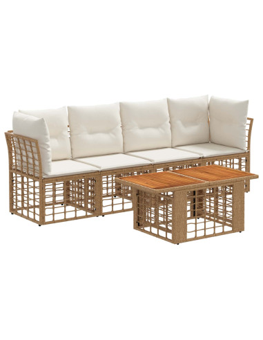 Set Divano da Giardino 5 pz Naturale e Bianco Crema polyrattan