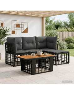 Set Divano da Giardino 5 pz Nero e Grigio scuro polyrattan