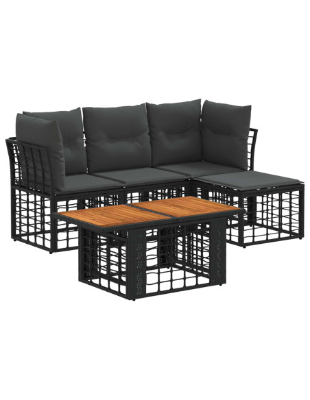 Set Divano da Giardino 5 pz Nero e Grigio scuro polyrattan