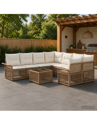 Set Divano da Giardino 9 pz Beige polyrattan