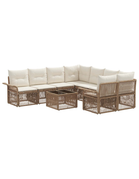 Set Divano da Giardino 9 pz Beige polyrattan