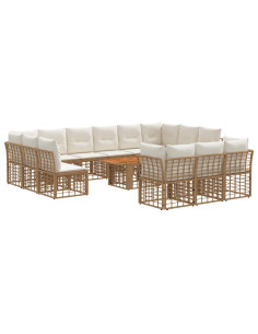 Set Divano da Giardino 14 pz Naturale e Bianco Crema polyrattan 2