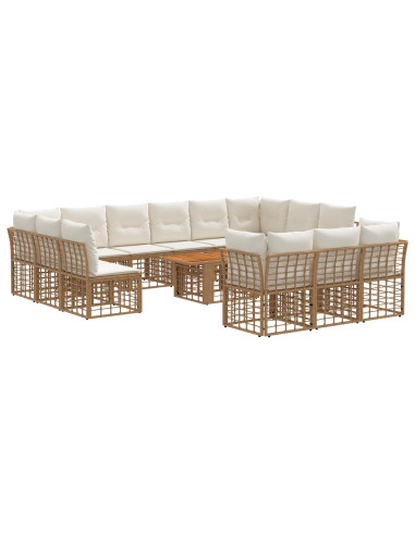 Set Divano da Giardino 14 pz Naturale e Bianco Crema polyrattan