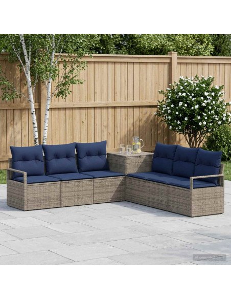 Set di divani 7 pz Grigio e Blu Navy Rattan sintetico e Acciaio
