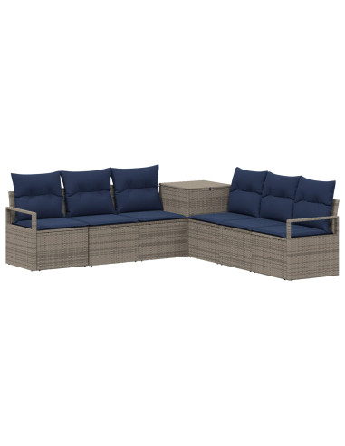 Set di divani 7 pz Grigio e Blu Navy Rattan sintetico e Acciaio