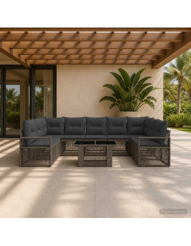 Set Divano da Giardino 10 pz Grigio e Grigio Scuro polyrattan