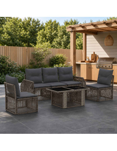 Set Divano da Giardino 6 pz Grigio e Grigio Scuro polyrattan