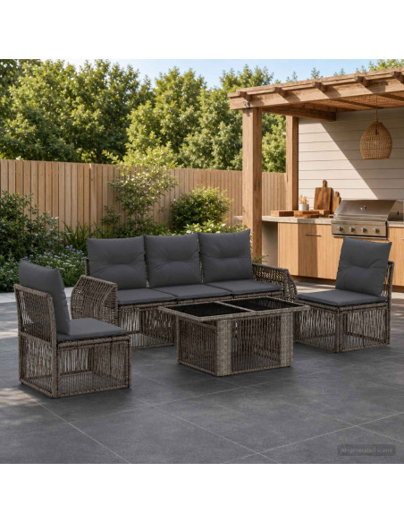 Set Divano da Giardino 6 pz Grigio e Grigio Scuro polyrattan