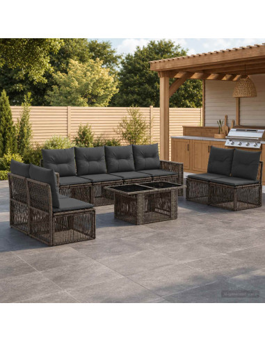 Set Divano da Giardino 9 pz Grigio e Grigio Scuro polyrattan