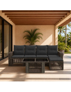 Set Divano da Giardino 6 pz Grigio e Grigio Scuro polyrattan