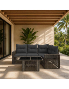 Set Divano da Giardino 5 pz Grigio e Grigio Scuro polyrattan