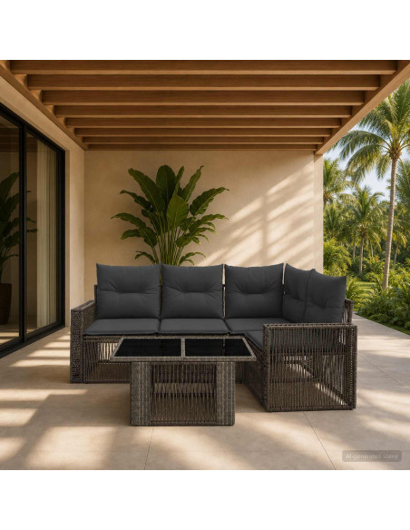 Set Divano da Giardino 5 pz Grigio e Grigio Scuro polyrattan