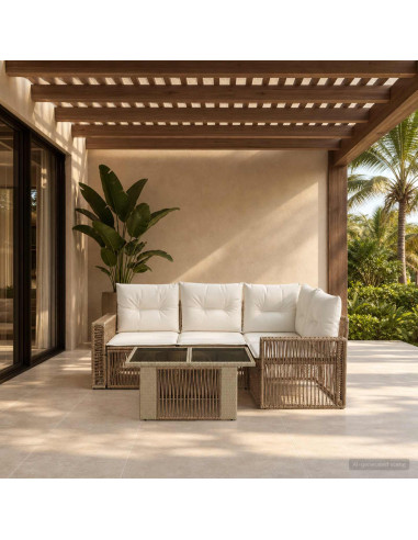 Set Divano da Giardino 5 pz Beige e Bianco Crema polyrattan