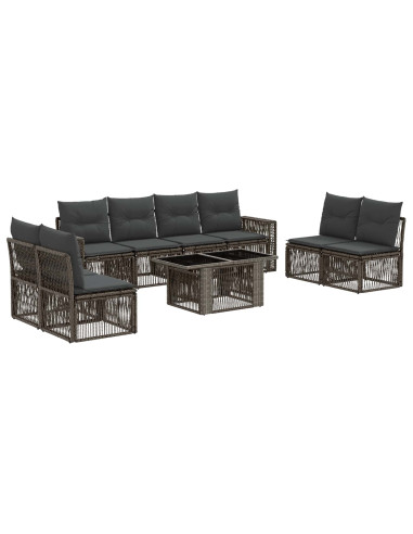 Set Divano da Giardino 9 pz Grigio e Grigio Scuro polyrattan