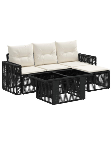 Set Divano da Giardino 5 pz Nero e Bianco Crema polyrattan
