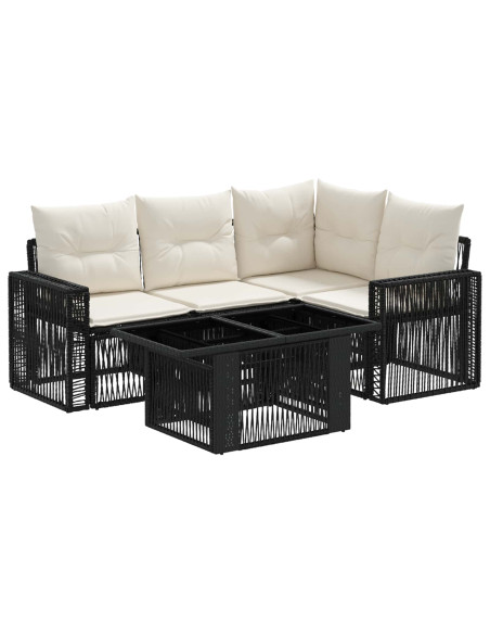 Set Divano da Giardino 5 pz Nero e Bianco Crema polyrattan