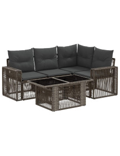 Set Divano da Giardino 5 pz Grigio e Grigio Scuro polyrattan 2