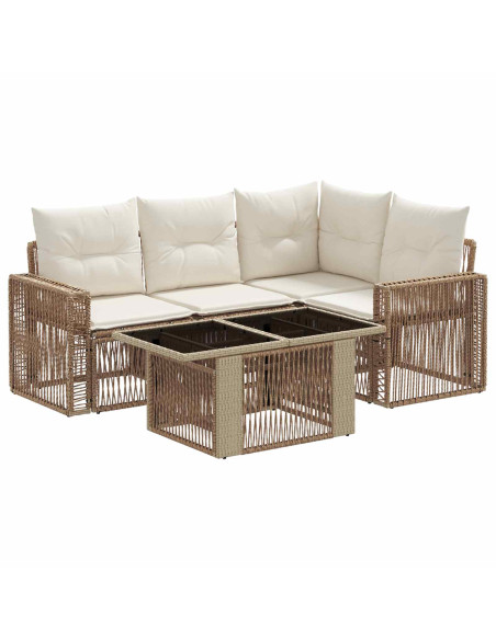 Set Divano da Giardino 5 pz Beige e Bianco Crema polyrattan